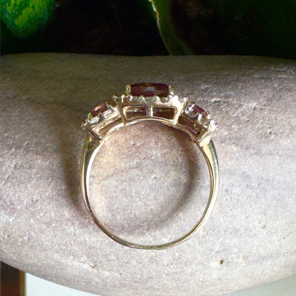 SOLD  Raspberry Tourmaline and Iceland Spar Halo Ring- & Sterling Ring - Picture 6 of 13